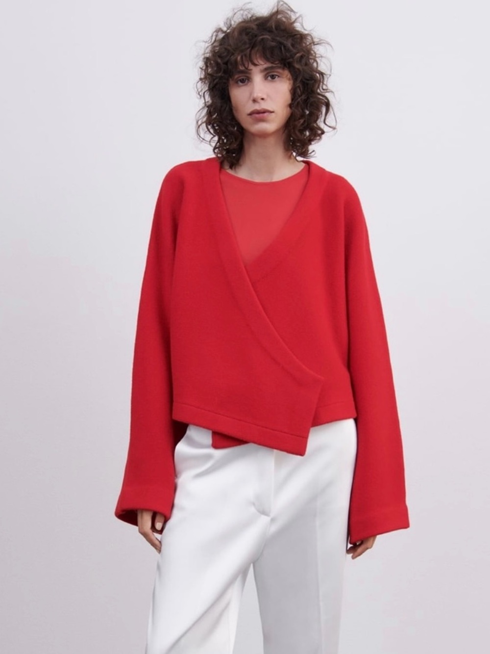 ZARA Limited Edition Women’s Red 100% Wool Cropped Wrap Kimono Coat Medium